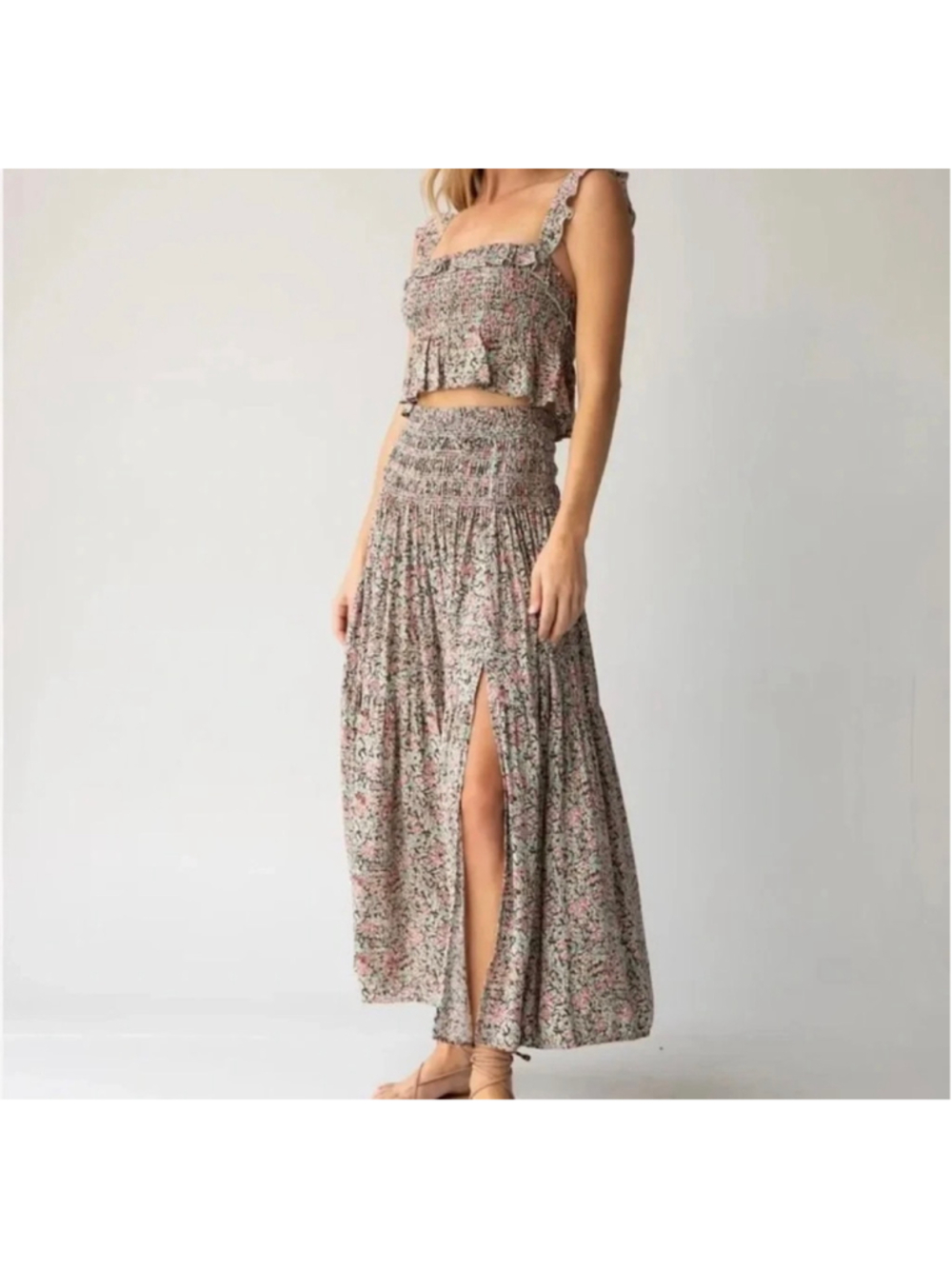 Natural Life Smocked Waist Maxi Slit Skirt Women’s Size XS NWT